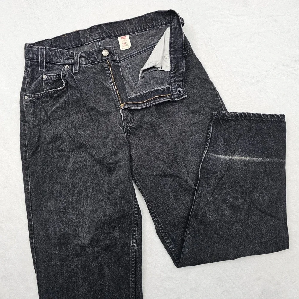 Levi's 580 Jeans Mens 32x30 (34x32) Black Orange Tab Baggy‎ Tapered Vintage USA